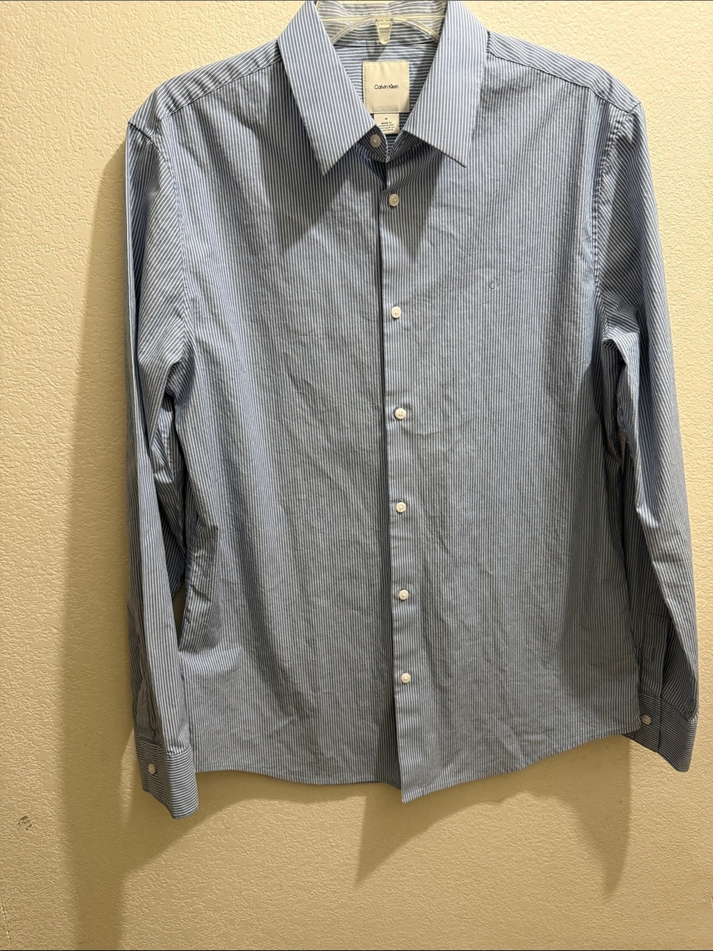 Calvin Klein Men's Light Blue Pinstripe Dress Shirt